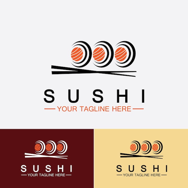 Vector sushi logo templatevector icon style illustration bar or shop sushisalmon rollsushi and rolls with chopstick bar or restaurant vector logo template