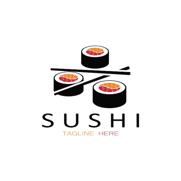 寿司ロゴtemplateVectorアイコンスタイルイラストバーまたはショップSushiSalmonRollSushiと箸バーまたはレストランのベクトルロゴテンプレートとロール