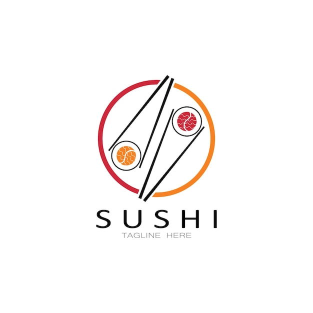 Vector sushi logo templatevector icon style illustration bar or shop sushisalmon rollsushi and rolls with chopstick bar or restaurant vector logo template