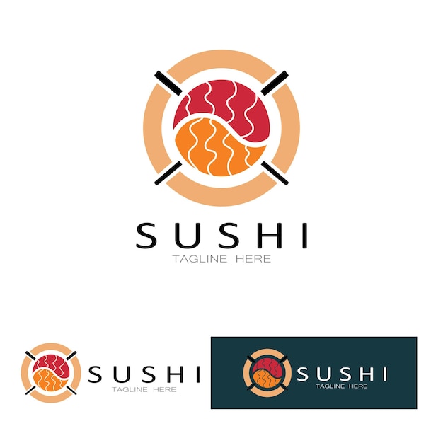 寿司ロゴtemplateVectorアイコンスタイルイラストバーまたはショップSushiSalmonRollSushiと箸バーまたはレストランのベクトルロゴテンプレートとロール