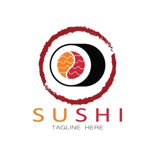 Sushi logo templateVector Icon Style Illustration Bar or Shop SushiSalmon RollSushi and rolls with chopstick bar or restaurant vector logo template