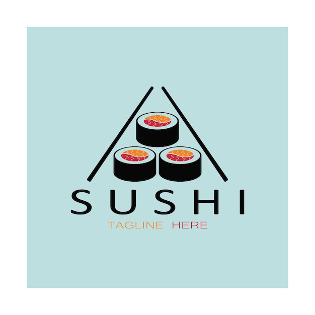 Sushi logo templateVector Icon Style Illustration Bar or Shop SushiSalmon RollSushi and rolls with chopstick bar or restaurant vector logo template