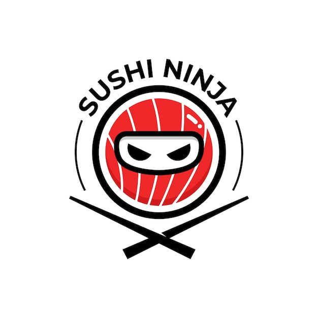 Vettore logo di sushi con logo del fumetto mascotte maschera viso ninja