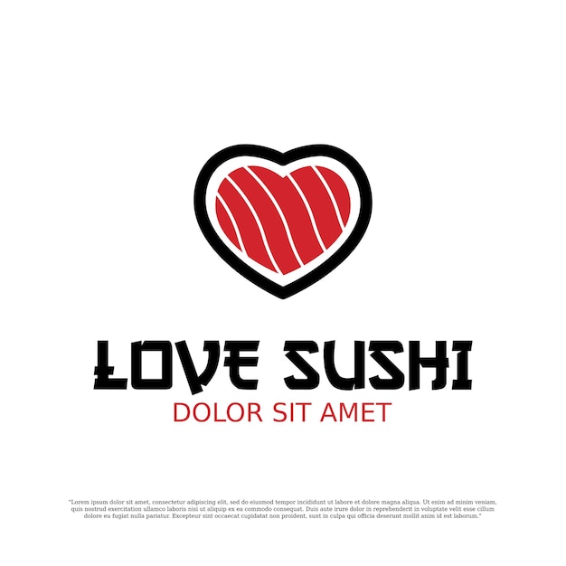 Progettazione del modello di logo di amore di sushi nell'illustrazione di vettore