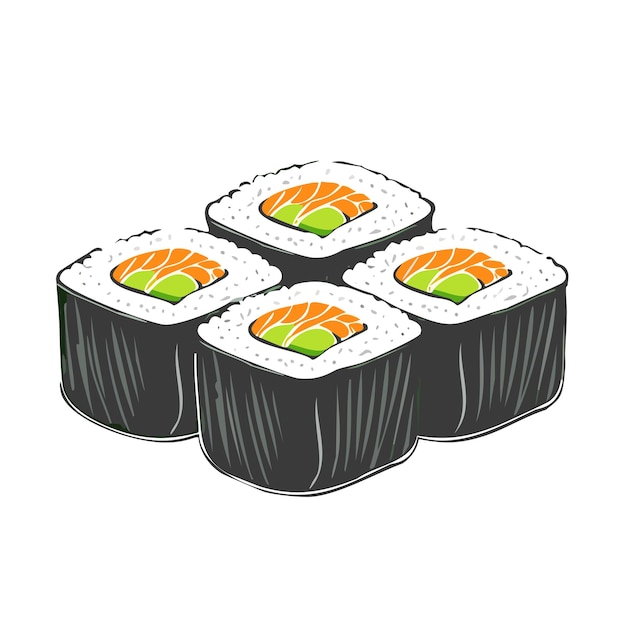Sushi Maki Rolls Hand Drawn Illustration
