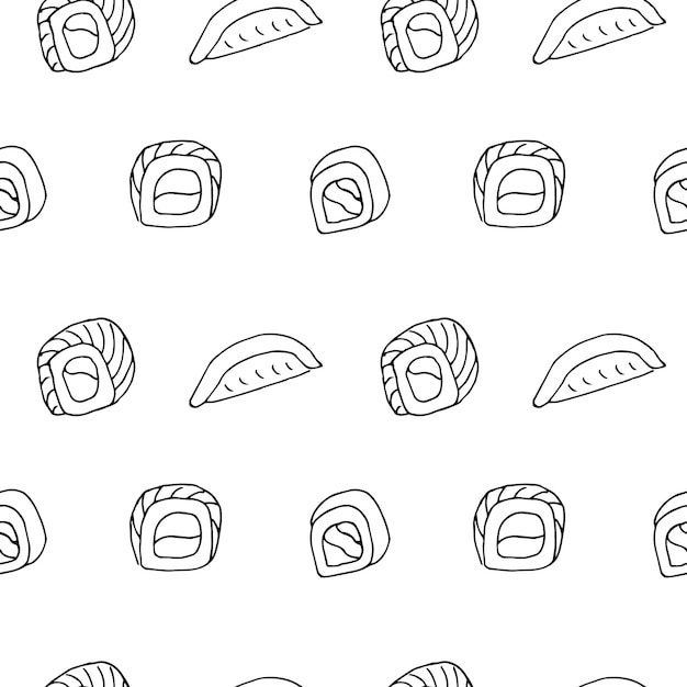 Vector sushi and maki seamless pattern vector illustration handdrawn doodles