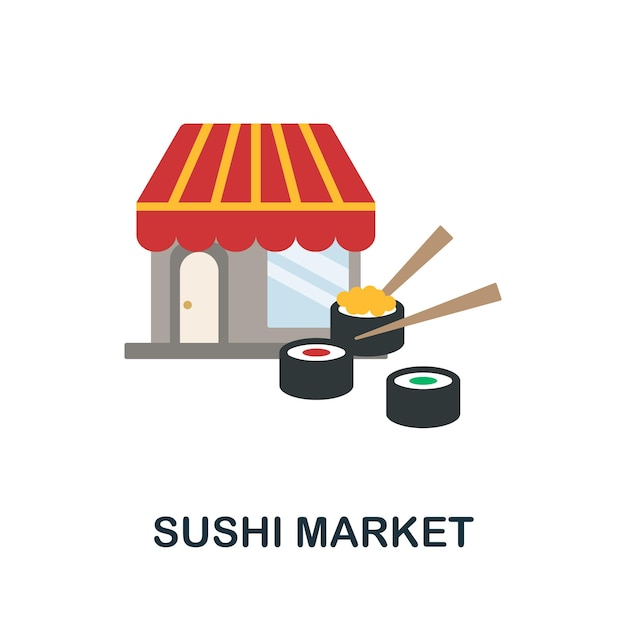 Sushi Market flat icon Colored sign from small business collection Creative Sushi Market icon illustration for web design infographics and more