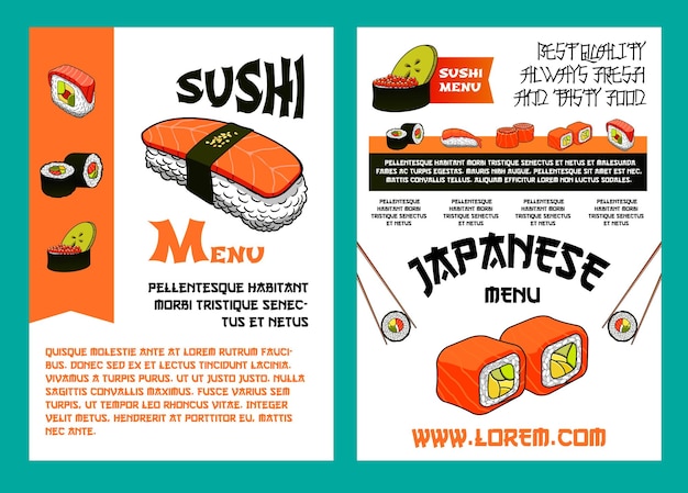 Vector sushi menu for japanese cuisine restaurant design