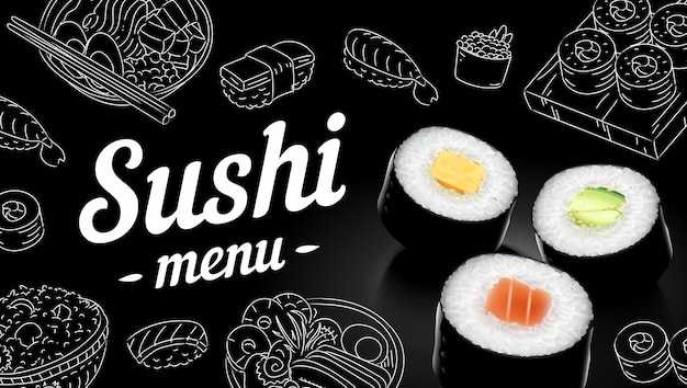 Sushi menu schets cover.clip kunst illustratie.