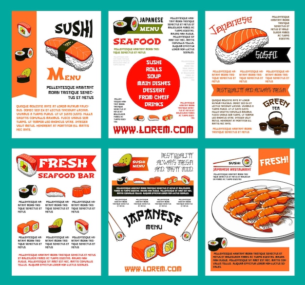 Vector sushi menu template set for japanese food design