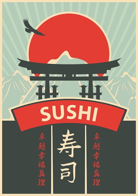 Sushi-menubanner met japans landschap