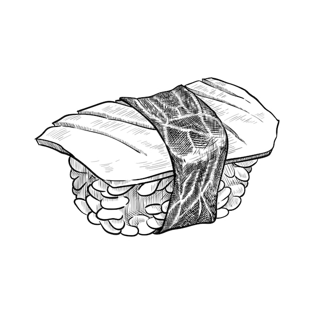 Sushi met inktvis Hand getrokken vectorillustratie