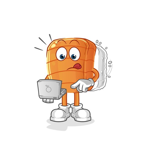 Sushi met laptop mascotte cartoon vector