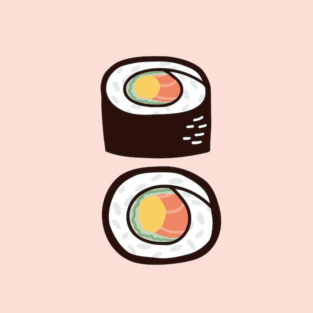 Sushi met vis handgetekende vectorillustratie in vlakke stijl