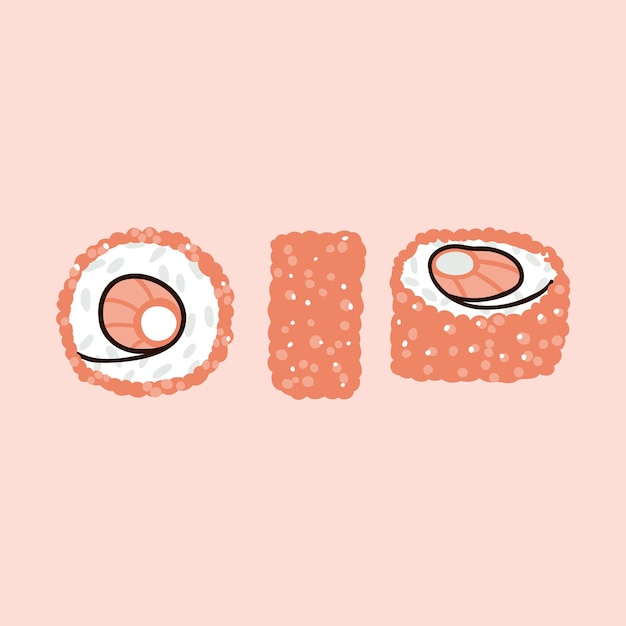 Sushi met vis handgetekende vectorillustratie in vlakke stijl