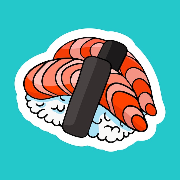 Sushi nigiri sticker pictogram vector ontwerp element hand getrokken