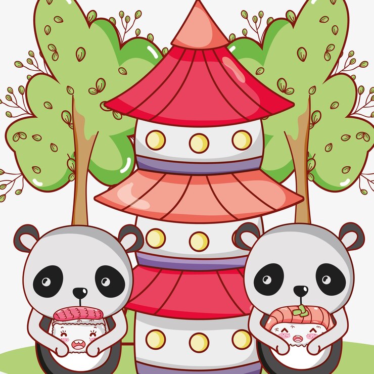 Vector sushi and pandas kawaii