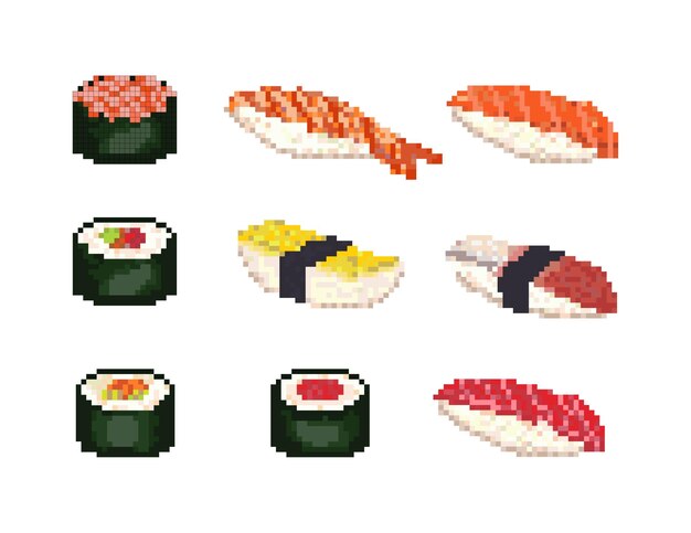Vettore sushi pixel art