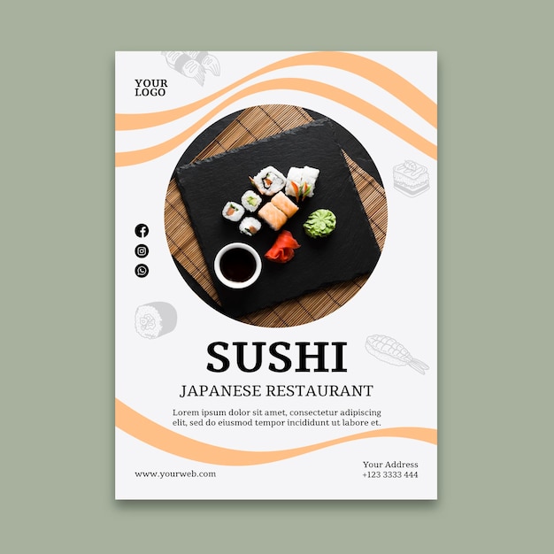 Modello di volantino ristorante sushi