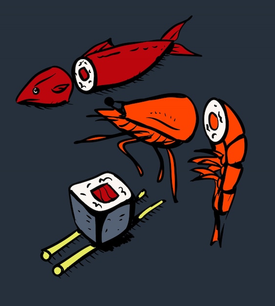 Vector sushi restaurant icons set
