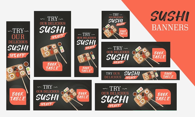 Sushi Restaurant amp Japanese cuisine Web banners  Google Ads instagram amp facebook Post Stories