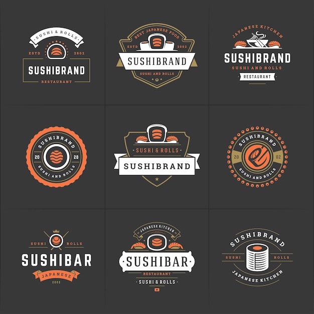 Sushi restaurant logo's en badges japans eten instellen