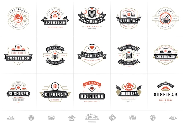 Набор логотипов и значков суши-ресторана