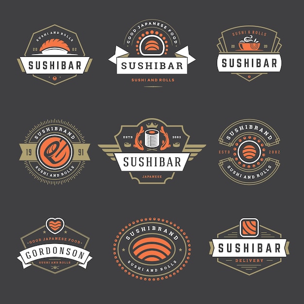 Sushi restaurant logos set vector illustration J