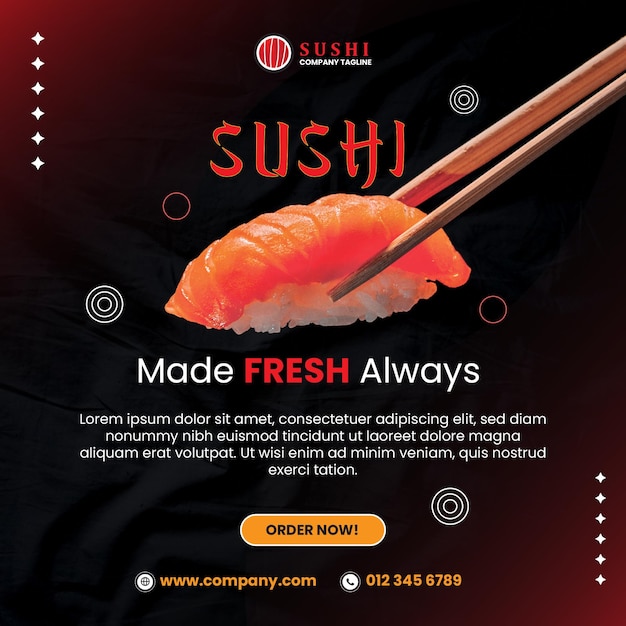 Poster dei social media del ristorante di sushi