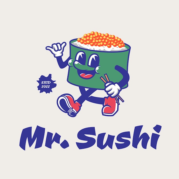 Logo della mascotte vintage retrò dei sushi