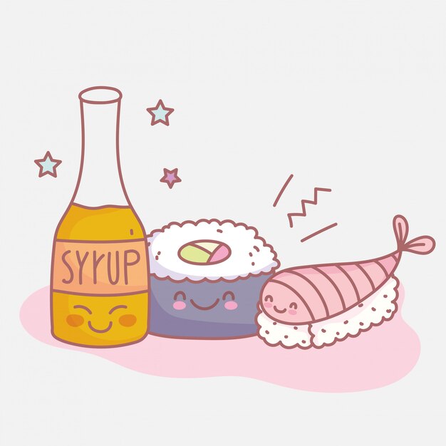 Sushi rice roll syrup menu restaurant food cute