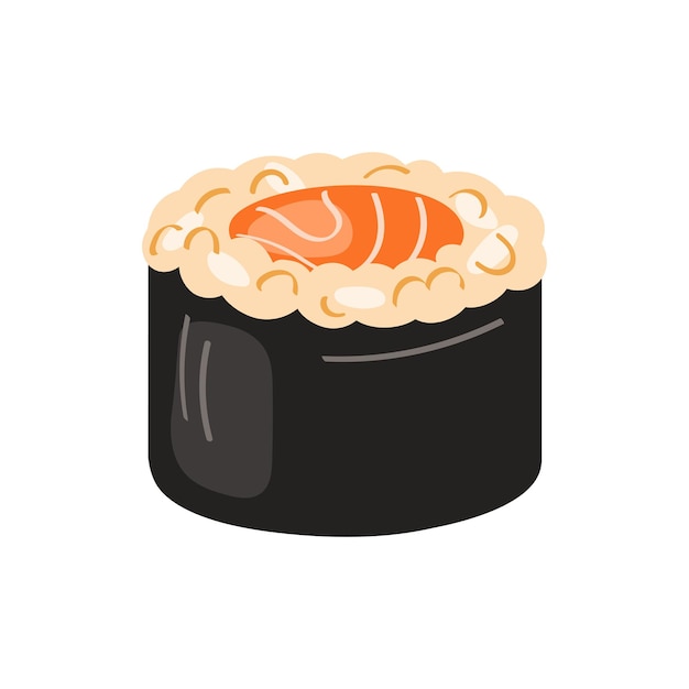 Sushi roll. Concept of snack, sushi, exotic nutrition, sushi restaurant, sea food. Vector