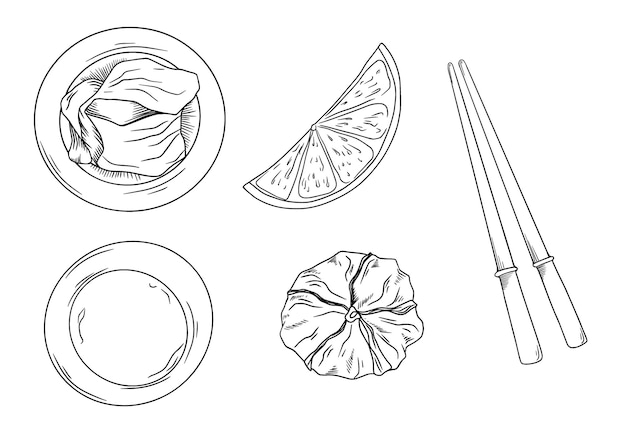 Sushi roll doodle illustratie aziatisch japans eten lunchmenu