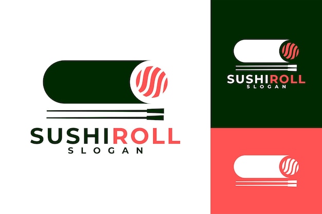 Vector sushi roll japanese food logo design