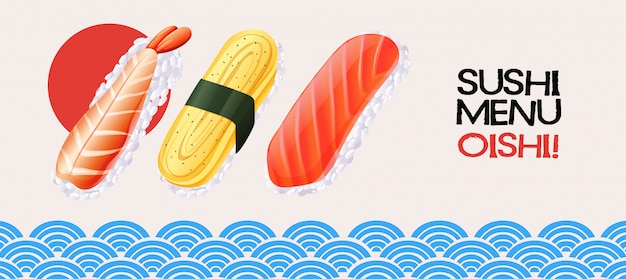 Sushi roll on japanese style background