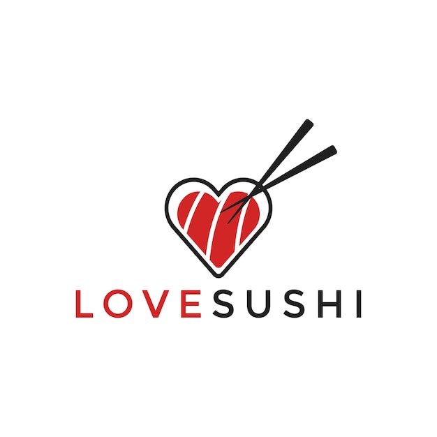 Sushi roll met hart vorm zalm en Love Sushi tekst Vector illustratie voor logo ontwerp
