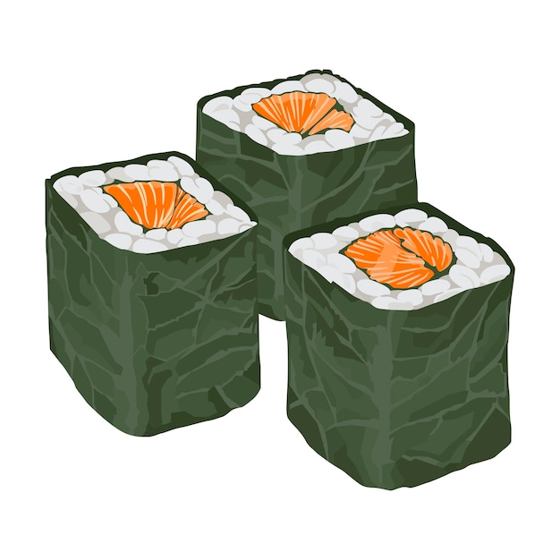 Sushi roll met zalm en nori hand getrokken voedsel pictogram vectorillustratie