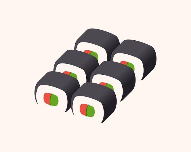 Sushi roll nori con isometrica di vettore di salmone e cetriolo