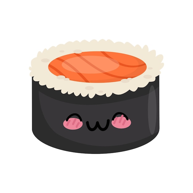 Sushi roll schattig kawaii voedsel cartoon karakter vector illustratie geïsoleerd op een witte achtergrond
