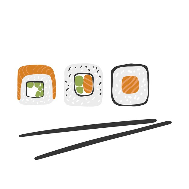 白い背景で隔離の寿司ロール セット図