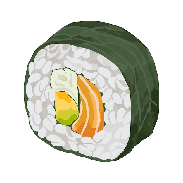 Sushi roll with salmon avocado cream cheese and nori Hand drawn food icon vector illustration