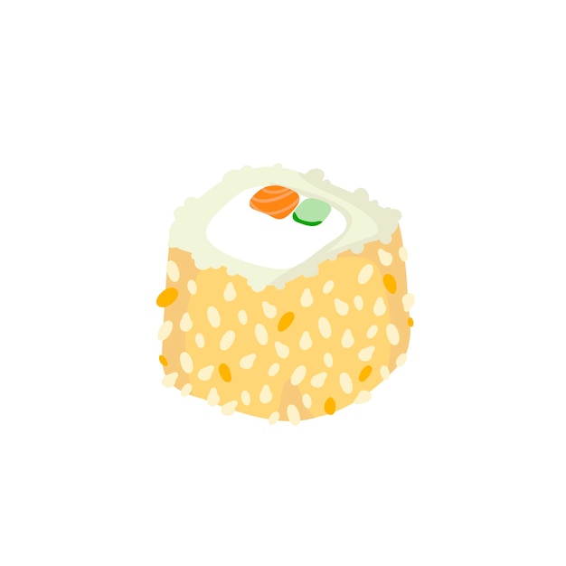 Vector sushi roll with sesame japanese food sushi roll cartoon style icon isolated on white background vector cartoon sushi hand draw style sushi rollssian food