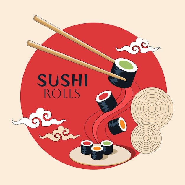 Sushi rolls banner with sign in flat design