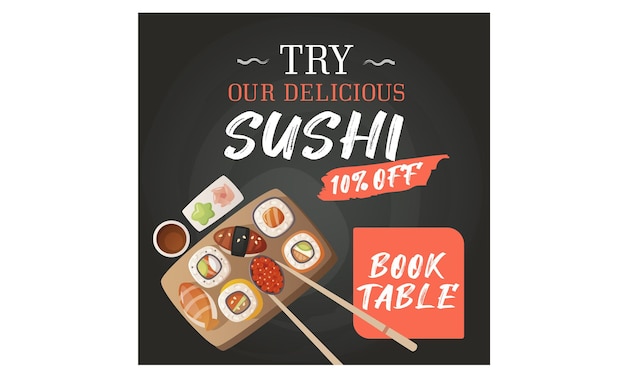 Sushi rolls and japanese food restaurant Post for instagram facebook and linkedin