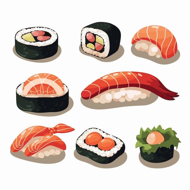 Sushi rolls Japanese seafood set Asia cuisine restaurant delicious Vector