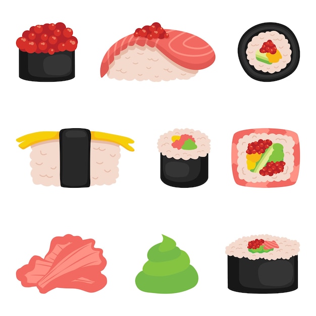 Vector sushi, rolls set on white