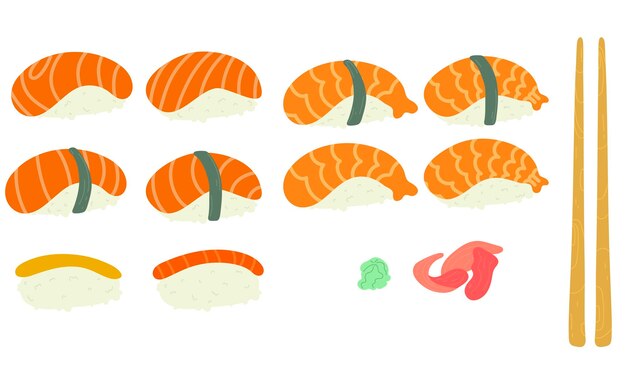 Sushi and rolls vector illustrations collection