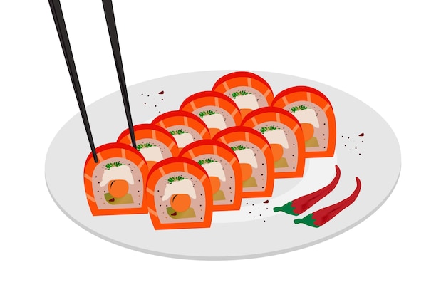 Sushi rolls with Chopstick holding design