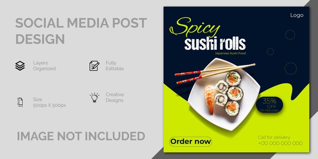 Vector sushi sashimi japanese cuisine california roll makizushi social media post of banner design