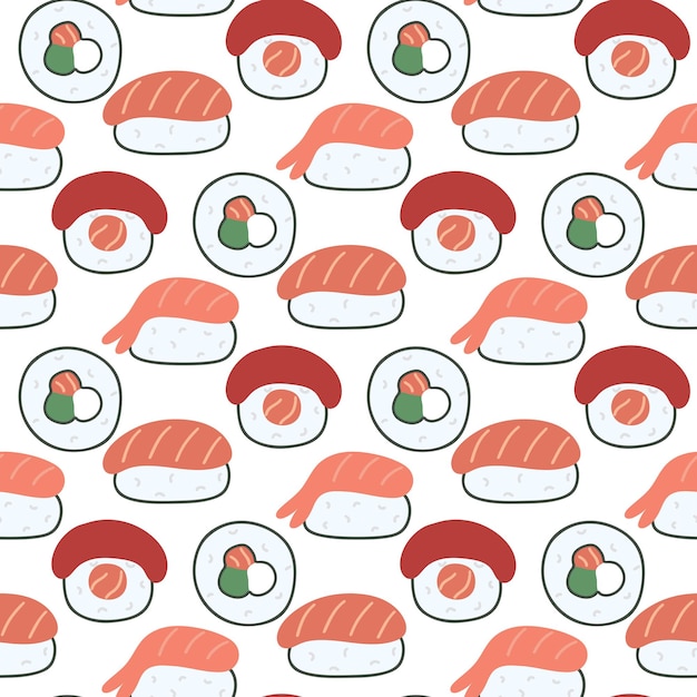 Sushi and sashimi seamless pattern traditional japanese food background seafood print for packaging